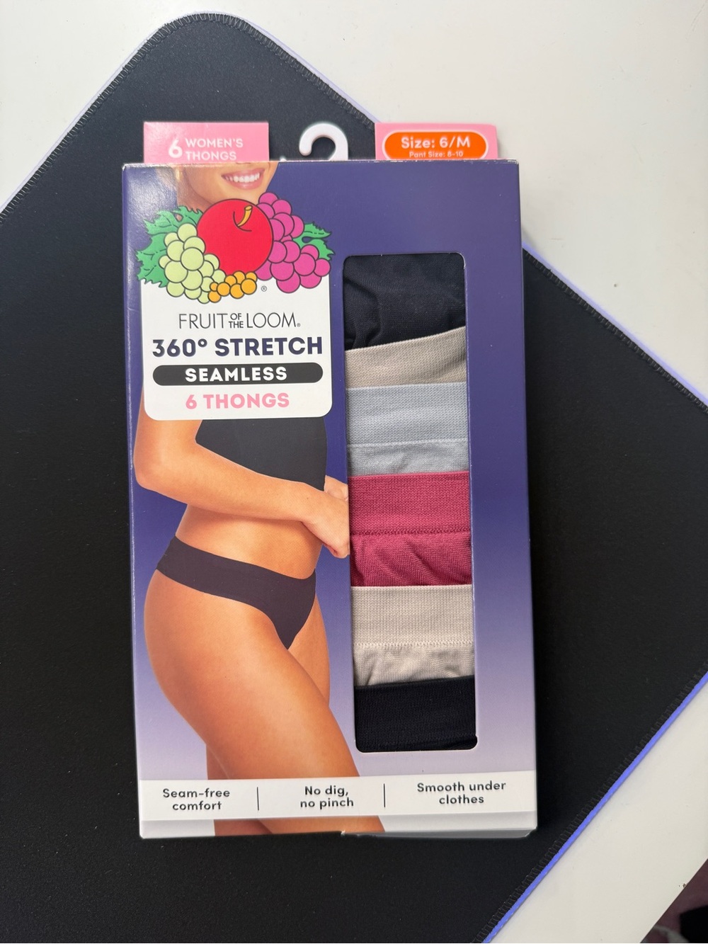 Fruit of the Loom Women’s 360° Stretch Seamless Thong Underwear 6 Pack Size 6/M